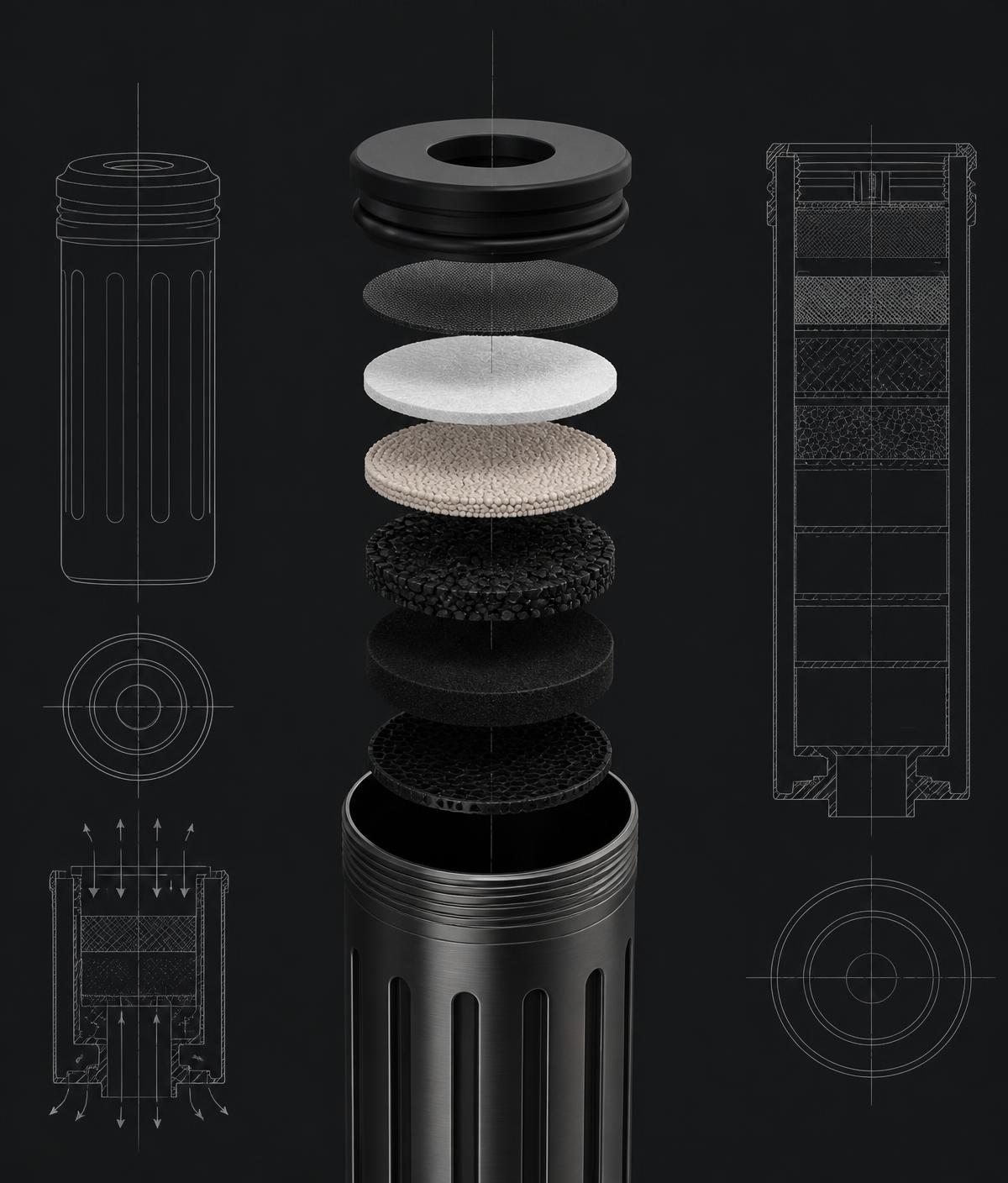 Technical view of the AVRENZO CORE filtration cartridge media layers